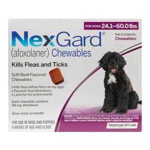 Nexgard Chewables For Large Dogs 24.1-60 Lbs (Purple) 68mg 3 Chews