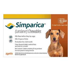 Simparica For Dogs 11.1-22 Lbs (Brown) 3 Pack
