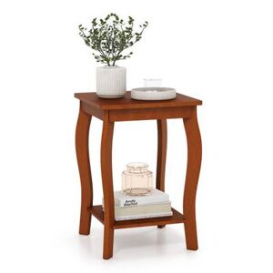 Costway 15 Inch 2-Tier Square End Table with Storage Shelf-Walnut