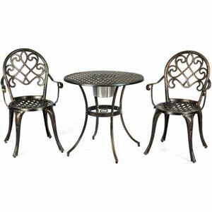 Costway 3 Pieces Outdoor Set Patio Bistro with Attached Removable Ice Bucket