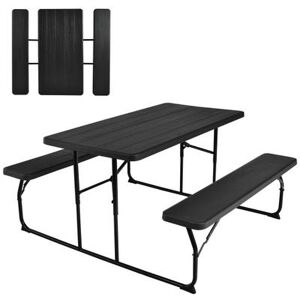 Costway Indoor and Outdoor Folding Picnic Table Bench Set with Wood-like Texture-Black