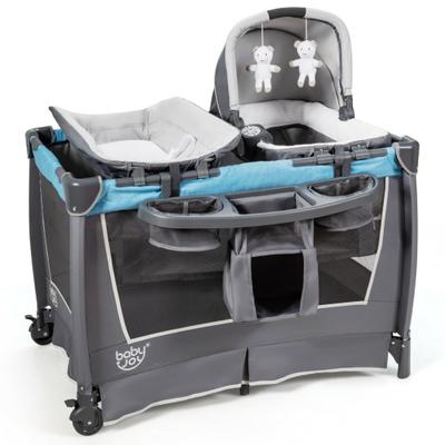 Costway 4-in-1 Convertible Portable Baby Play yard with Toys and Music Player-Blue
