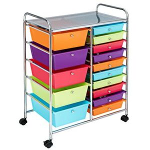 Costway 15-Drawer Utility Rolling Organizer Cart Multi-Use Storage-Multicolor