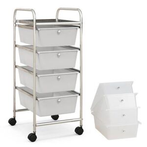 Costway 4-Drawer Cart Storage Bin Organizer Rolling with Plastic Drawers-White