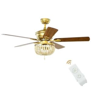 Costway 52 Inch Retro Ceiling Fan Light with Reversible Blades Remote Control-Golden