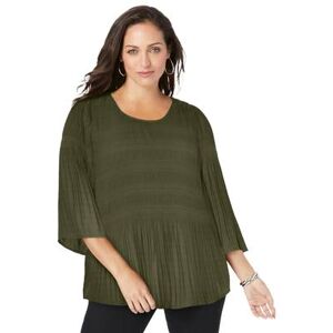 Plus Size Women's Pleated Blouse by Jessica London in Dark Olive Green (Size 20 W)