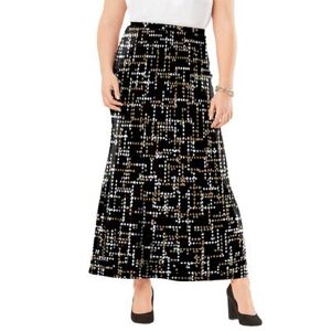 The London Collection Plus Size Women's Knit Maxi Skirt by The London Collection in Black Grid Dot (Size 30/32) Wrinkle Resistant Pull-On Stretch Knit