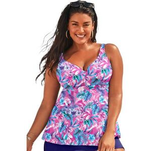 Plus Size Women's Bra Sized Sweetheart Underwire Tankini Top by Swimsuits For All in Doll Pink Hawaiian (Size 40 C)