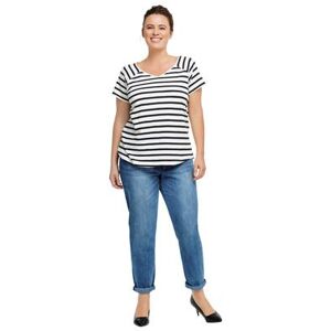 Plus Size Women's Rounded V-neck Tee by ellos in Black White Stripe (Size 1X)