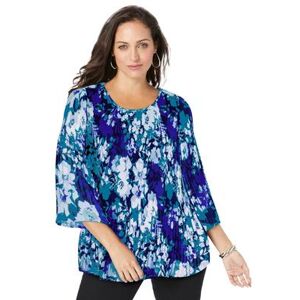 Plus Size Women's Pleated Blouse by Jessica London in Sapphire Layered Garden (Size 20 W)