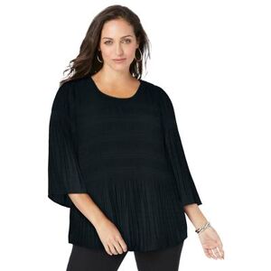 Plus Size Women's Pleated Blouse by Jessica London in Black (Size 20 W)