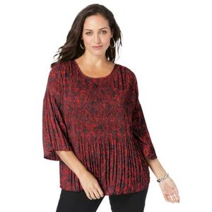 Plus Size Women's Pleated Blouse by Jessica London in Classic Red Flower (Size 20 W)