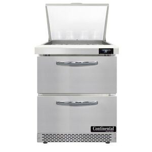 Continental "Continental SW27N12M-FB-D 27"" Sandwich/Salad Prep Table w/ Refrigerated Base, 115v, Stainless Steel"