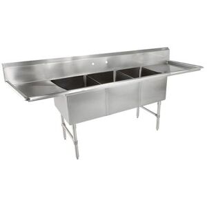 "John Boos 3B18244-2D24 105"" 3 Compartment Sink w/ 18""L x 24""W Bowl, 14"" Deep, Stainless Steel"