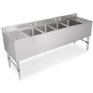 "John Boos UBS4-2196-2D24-X 96"" 4 Compartment Underbar Sink w/ 10""L x 14""W Bowls, 10"" Deep, Stainless Steel"