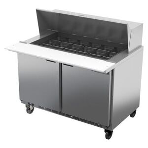 Beverage Air "Beverage Air SPE48HC-18M Hydrocarbon Series 48"" Sandwich/Salad Prep Table w/ Refrigerated Base, 115v, 18 Sixth-Size Pans, 10"" Cutting Board, Stainless Steel"