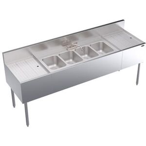 "Krowne KR19-74C Royal Series 84"" 4 Compartment Sink w/ 10""W x 14""L Bowl, 10"" Deep, Stainless Steel"