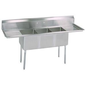 "BK Resources BKS-3-15-14-15T 75"" 3 Compartment Sink w/ 15""L x 15""W Bowl, 14"" Deep, Stainless Steel"