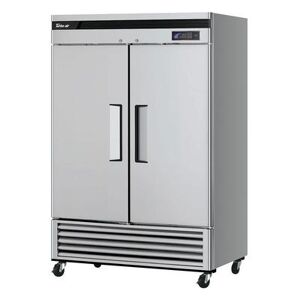 Turbo Air "Turbo Air TSF-49SD-N 54"" Two Section Reach In Freezer, (2) Solid Doors, 115v, 6 Shelves, Silver"