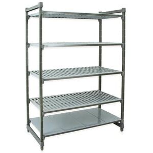 "Cambro CBU183084VS5580 Camshelving Basics Vented/Solid Shelving Unit - 5 Shelves, 30""L x 18""W x 84""H, 5 Tier, Gray"