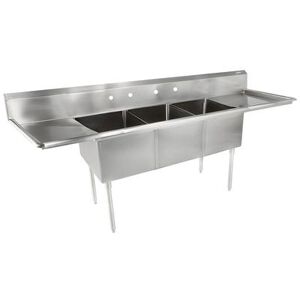 "John Boos E3S8-24-14T24 120"" 3 Compartment Sink w/ 24""L x 24""W Bowl, 14"" Deep, Stainless Steel"