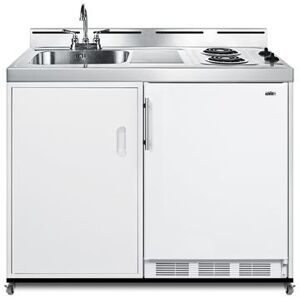 "Summit C48ELPUMPMB 48"" All-In-One Kitchenette w/ Cooktop, Refrigerator/Freezer, & Sink - White, 115v"