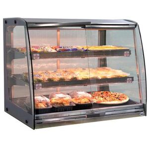 "SandenVendo HFDHC0013 42 7/10"" Dual Service Countertop Countertop Heated Display Case - (3) Shelves, 115v, Silver"