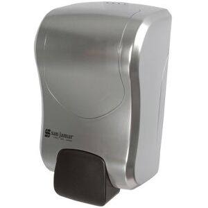 San Jamar S970SS Rely 30 1/2 oz Wall Mount Manual Liquid Hand Soap/Sanitizer Dispenser - Plastic, Stainless, 900 Milliliter, Silver