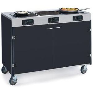 "Lakeside 2080 BLK 35 1/2"" High Mobile Cooking Cart w/ 3 Induction Stove, Black"