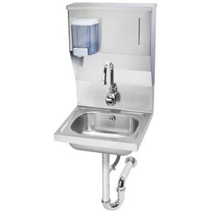 "Krowne HS-13 Wall Mount Commercial Touchless Hand Sink w/ 14""L x 10""W x 6""D Bowl, Gooseneck Faucet, 6"" Deep Bowl, Silver"