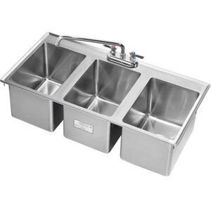 "Krowne HS-3819 Drop-In Commercial Hand Sink w/ (3) 10""L x 14""W x 10""D Bowls, Gooseneck Faucet, Silver"