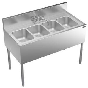 "Krowne KR24-44C Royal Series 48"" 4 Compartment Sink w/ 10""L x 14""W Bowl, 10"" Deep, Stainless Steel"