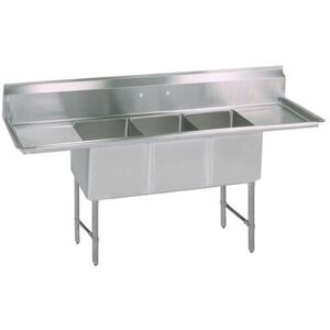 "BK Resources BKS6-3-24-14-24TS 123 1/4"" 3 Compartment Sink w/ 24""L x 24""W Bowls, 14"" Deep, Stainless Steel"