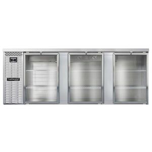 Continental "Continental BB90NSSGD 90"" Bar Refrigerator - 3 Swinging Glass Doors, Stainless Steel, 115v, Silver"