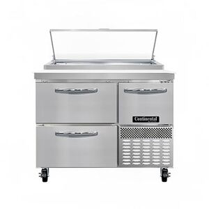 Continental "Continental PA43N-D 43"" Pizza Prep Table w/ Refrigerated Base, 115v, Stainless Steel"