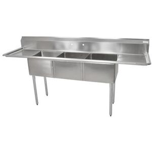 "John Boos E3S8-2030-14T24 E-Series 108"" 3 Compartment Sink w/ 20""L x 30""W Bowl, 14"" Deep, (2) 24"" Drainboards, Stainless Steel"