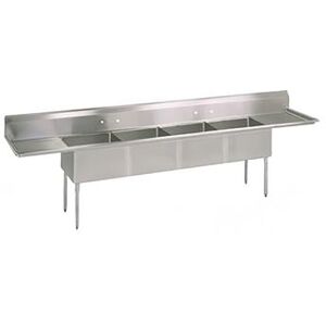 "John Boos E4S8-1620-14T18 100"" 4 Compartment Sink w/ 16""L x 20""W Bowl, 14"" Deep, (2) 18"" Drainboards, Stainless Steel"