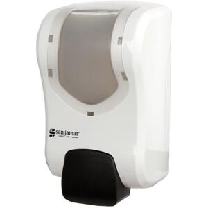 San Jamar S970WHCL Rely 30 1/2 oz Wall Mount Manual Liquid Hand Soap/Sanitizer Dispenser - Plastic, White/Clear, 900 Milliliter