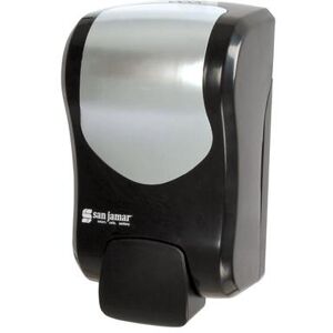 San Jamar SF970BKSS Rely 30 1/2 oz Wall Mount Manual Foam Hand Soap Dispenser - Plastic, Black/Stainless, 900 Milliliter