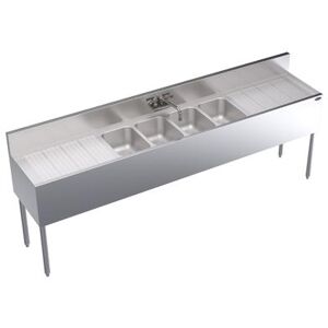 "Krowne KR19-84C Royal Series 96"" 4 Compartment Sink w/ 10""W x 14""L Bowl, 10"" Deep, Freestanding, Stainless Steel"