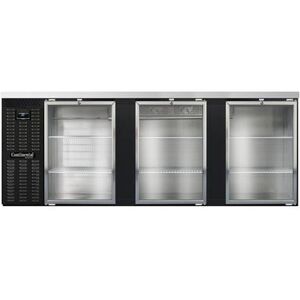 "Continental BB90NGD 90"" Bar Refrigerator - 3 Swinging Glass Doors, Black, 115v"