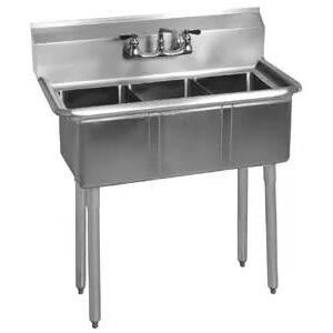 "BK Resources BKS-3-1014-10 35 1/2"" 3 Compartment Sink w/ 10""L x 14""W Bowl, 10"" Deep, Stainless Steel"