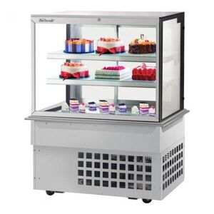 Turbo Air "Turbo Air TBP48-54FDN 50"" Full Service Bakery Display Case w/ Straight Glass - (3) Levels, 115v, Drop-In Type, Stainless Steel, Silver"