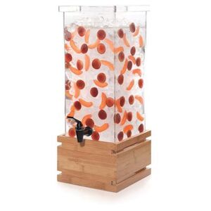 Rosseto LD131 4 gal Beverage Dispenser w/ Ice Basket - Plastic Container, Bamboo Base, Brown