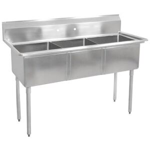 "John Boos E3S8-24-14 77"" 3 Compartment Sink w/ 24""L x 24""W Bowl, 14"" Deep, 8"" Faucet Centers, Stainless Steel"