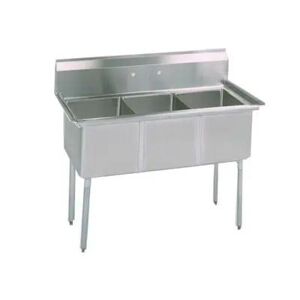 "BK Resources BKS-3-15-14 50"" 3 Compartment Sink w/ 15""L x 15""W Bowl, 14"" Deep, Stainless Steel"