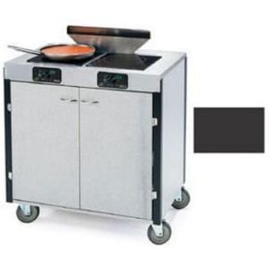 "Lakeside 2075 BLK Creation Express 40 1/2"" High Mobile Cooking Cart w/ 2 Induction Stove, Black"