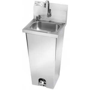 "Krowne HS-14 Pedestal Commercial Touchless Hand Sink w/ 14""L x 10""W x 5""D Bowl, Pedal Valve, Silver"