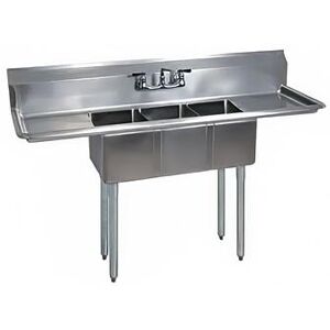 "BK Resources BKS-3-1416-12-12T 66"" 3 Compartment Sink w/ 14""L x 16""W Bowl, 12"" Deep, Stainless Steel"