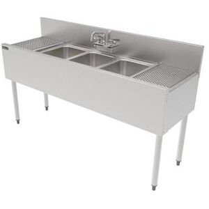 "Perlick TS60M3-DB-STK 60"" 3 Compartment Sink w/ 10""L x 14""W Bowl, 9 1/4"" Deep, Stainless Steel"